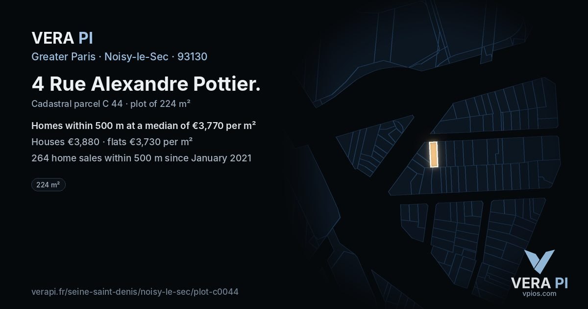 4 Rue Alexandre Pottier, Noisy-le-Sec at night – the plot lit, the parcels around coloured by the prices near them