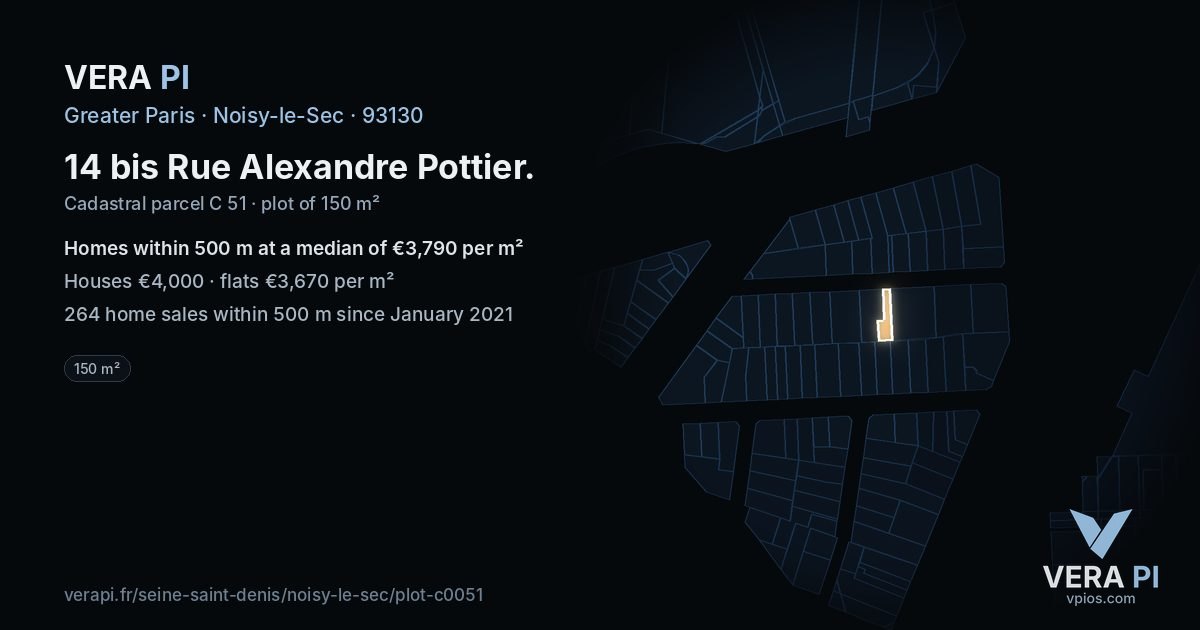 14 bis Rue Alexandre Pottier, Noisy-le-Sec at night – the plot lit, the parcels around coloured by the prices near them