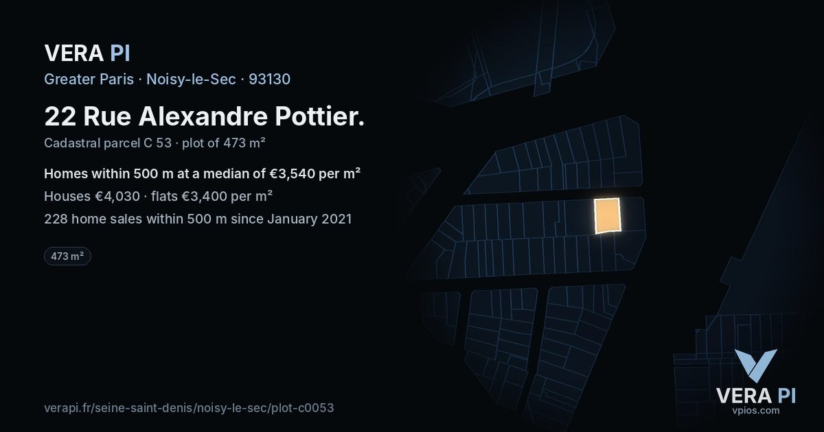 22 Rue Alexandre Pottier, Noisy-le-Sec at night – the plot lit, the parcels around coloured by the prices near them