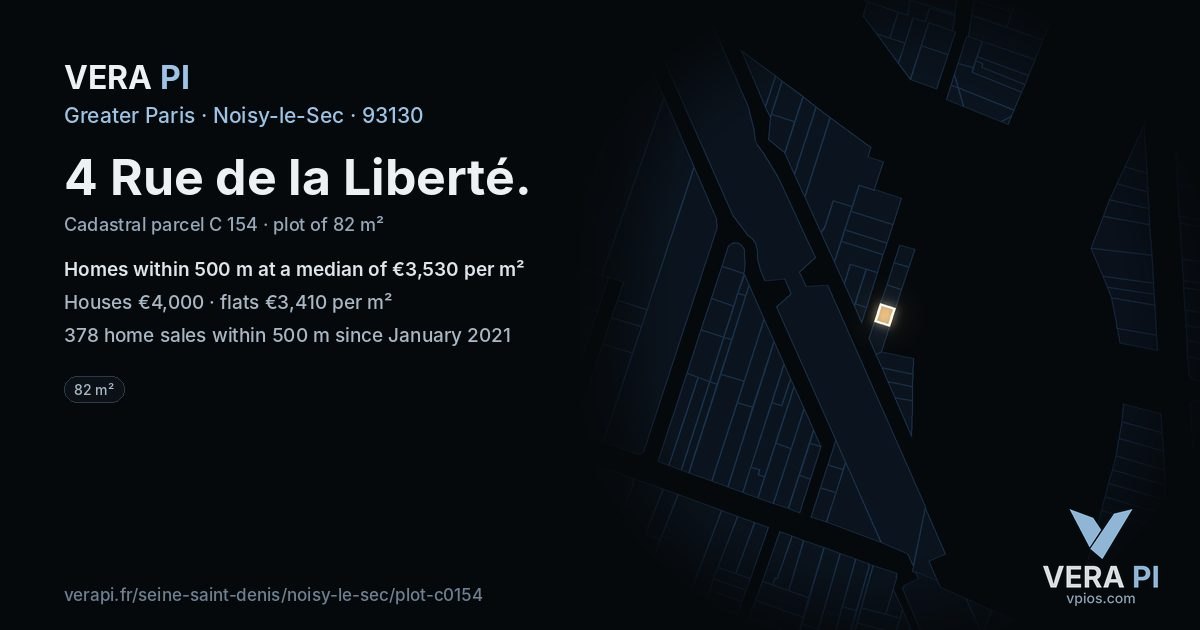 4 Rue de la Liberté, Noisy-le-Sec at night – the plot lit, the parcels around coloured by the prices near them