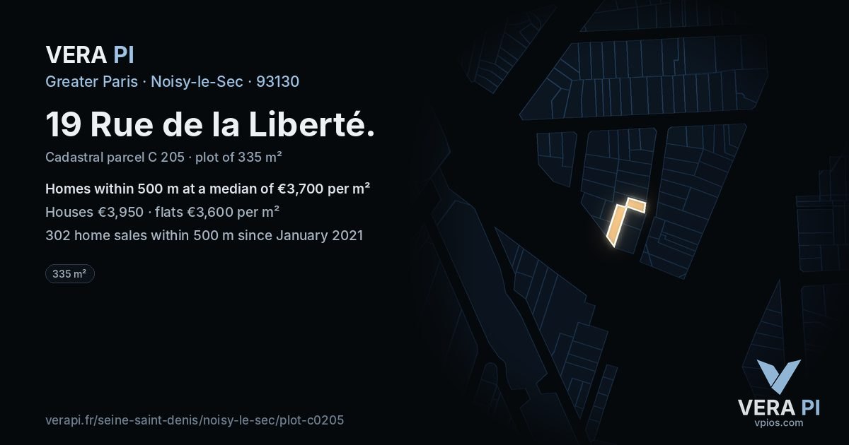 19 Rue de la Liberté, Noisy-le-Sec at night – the plot lit, the parcels around coloured by the prices near them