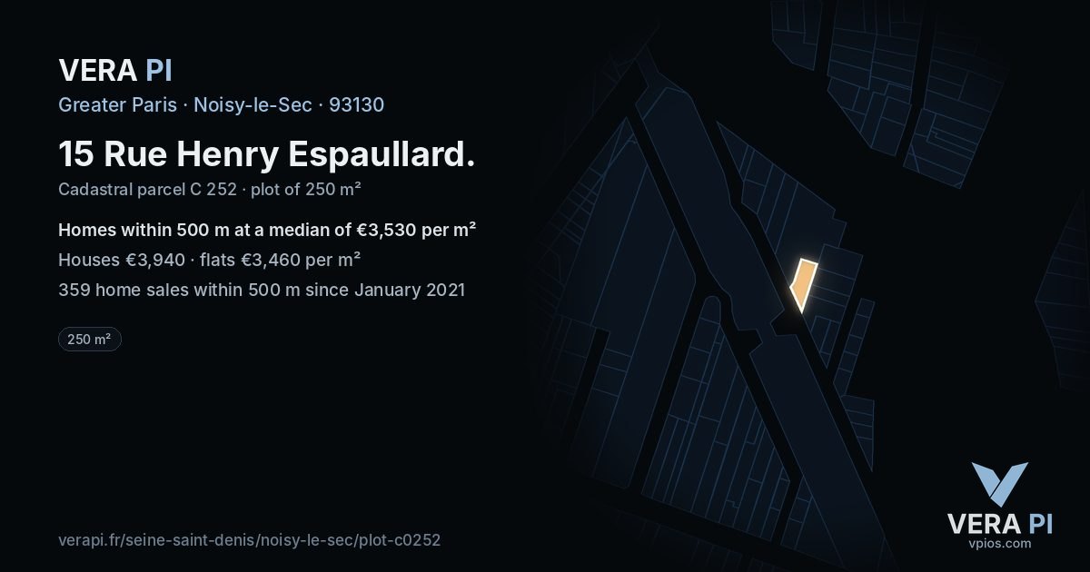 15 Rue Henry Espaullard, Noisy-le-Sec at night – the plot lit, the parcels around coloured by the prices near them