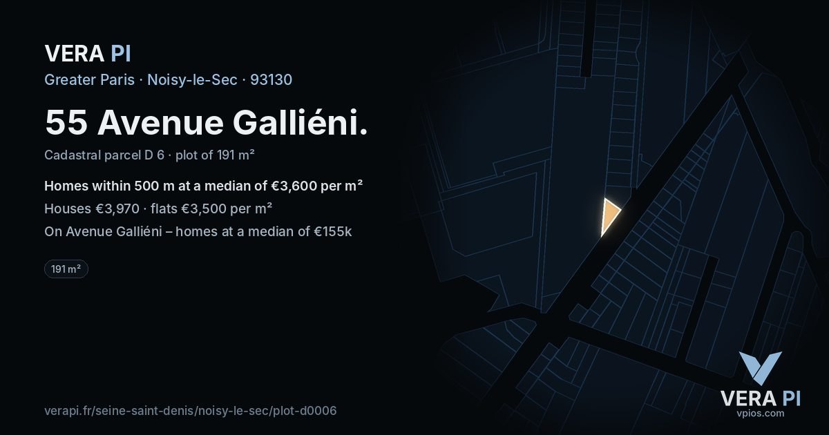 55 Avenue Galliéni, Noisy-le-Sec at night – the plot lit, the parcels around coloured by the prices near them