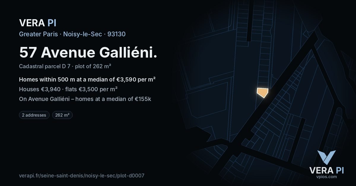57 Avenue Galliéni, Noisy-le-Sec at night – the plot lit, the parcels around coloured by the prices near them