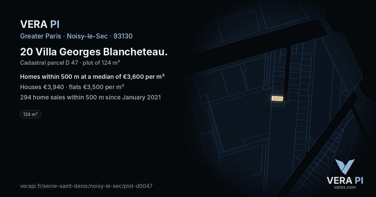20 Villa Georges Blancheteau, Noisy-le-Sec at night – the plot lit, the parcels around coloured by the prices near them
