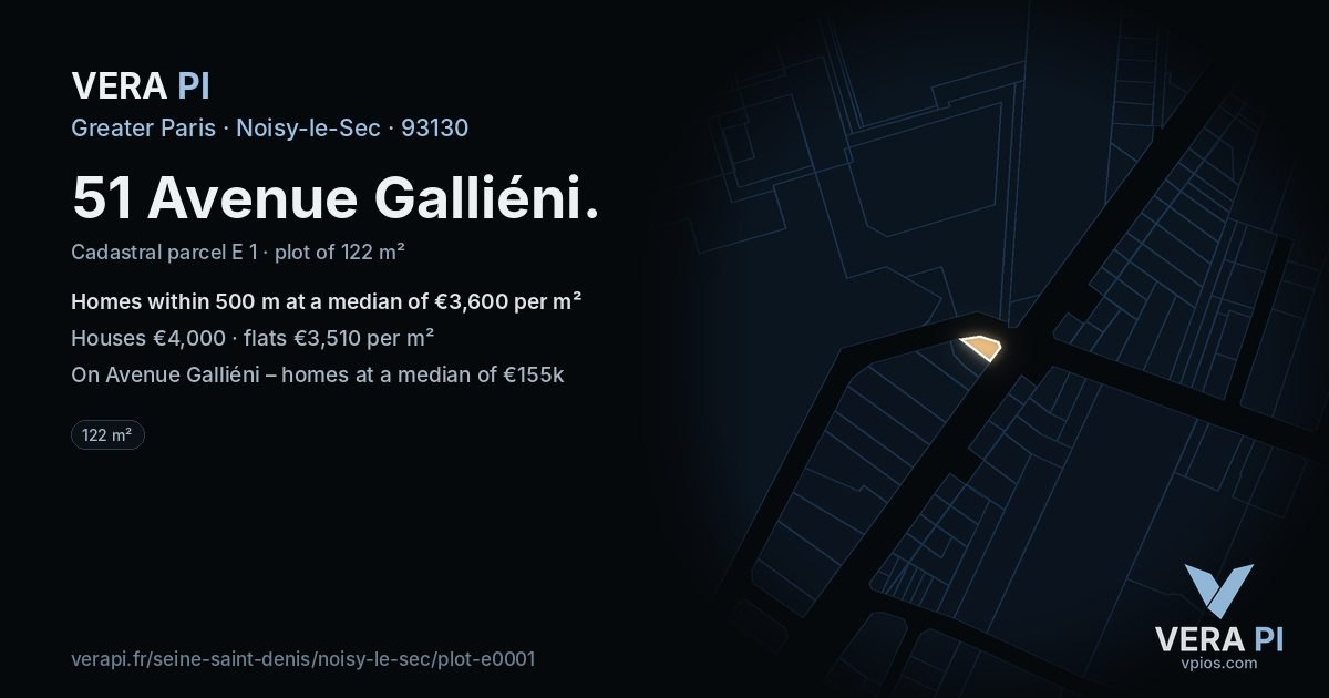 51 Avenue Galliéni, Noisy-le-Sec at night – the plot lit, the parcels around coloured by the prices near them
