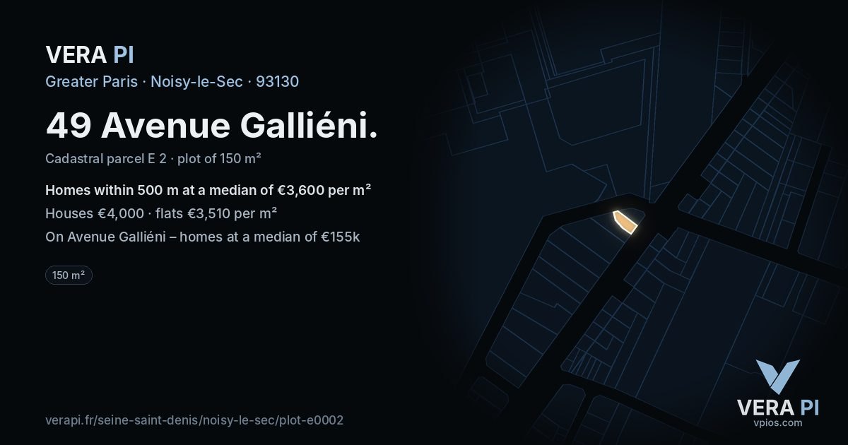 49 Avenue Galliéni, Noisy-le-Sec at night – the plot lit, the parcels around coloured by the prices near them