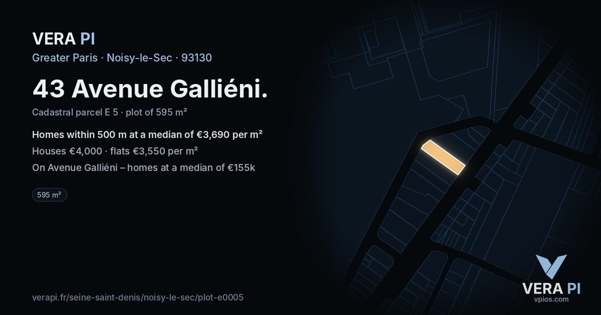 43 Avenue Galliéni, Noisy-le-Sec at night – the plot lit, the parcels around coloured by the prices near them
