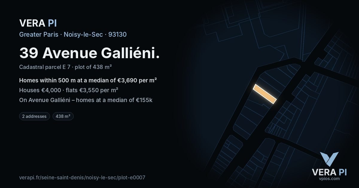 39 Avenue Galliéni, Noisy-le-Sec at night – the plot lit, the parcels around coloured by the prices near them