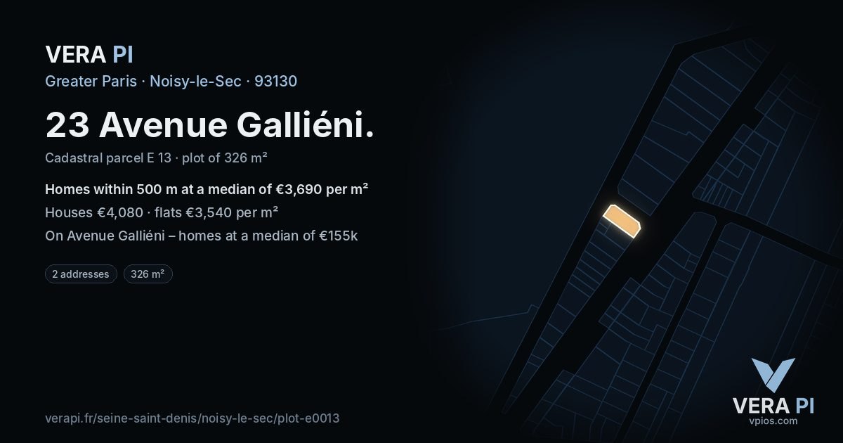 23 Avenue Galliéni, Noisy-le-Sec at night – the plot lit, the parcels around coloured by the prices near them