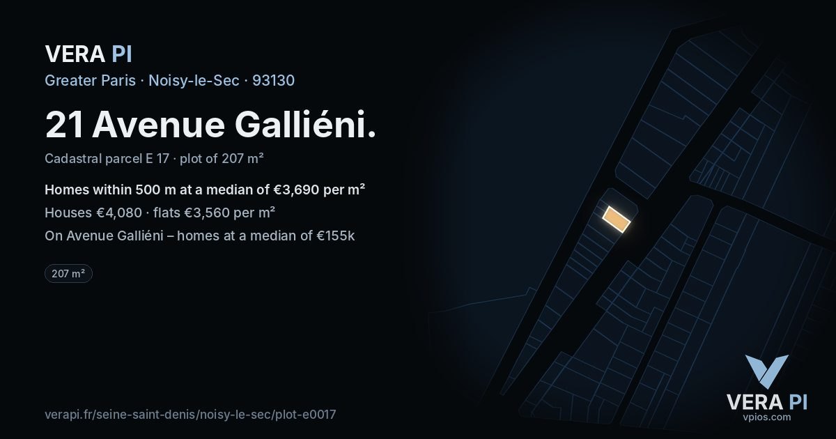 21 Avenue Galliéni, Noisy-le-Sec at night – the plot lit, the parcels around coloured by the prices near them