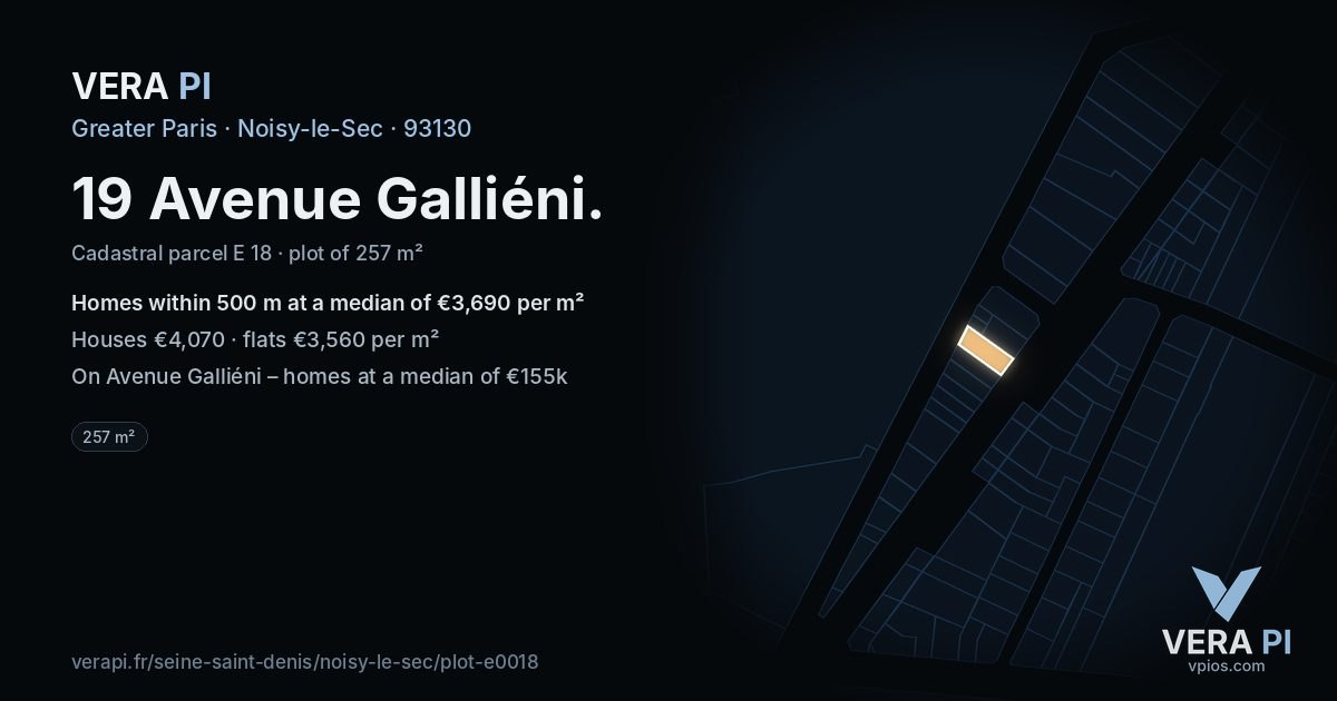 19 Avenue Galliéni, Noisy-le-Sec at night – the plot lit, the parcels around coloured by the prices near them