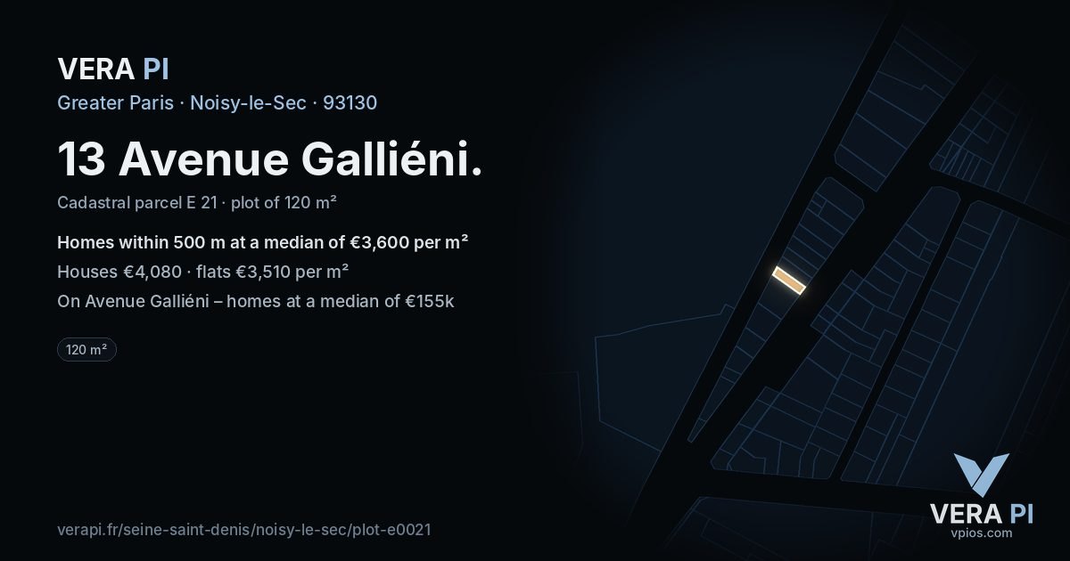 13 Avenue Galliéni, Noisy-le-Sec at night – the plot lit, the parcels around coloured by the prices near them