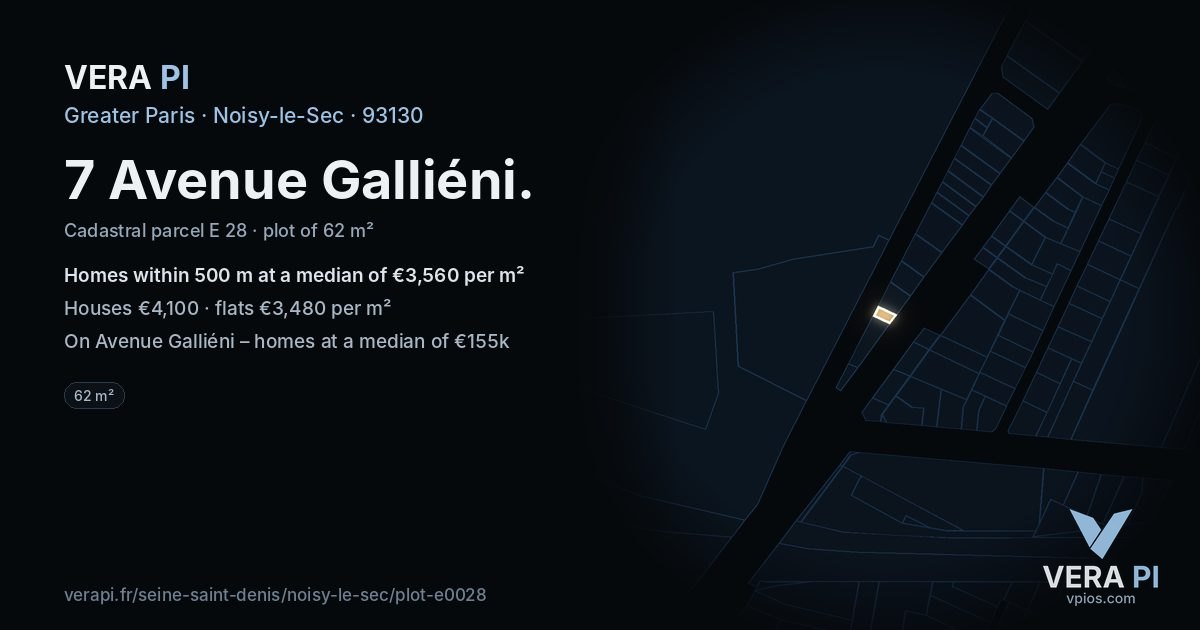 7 Avenue Galliéni, Noisy-le-Sec at night – the plot lit, the parcels around coloured by the prices near them