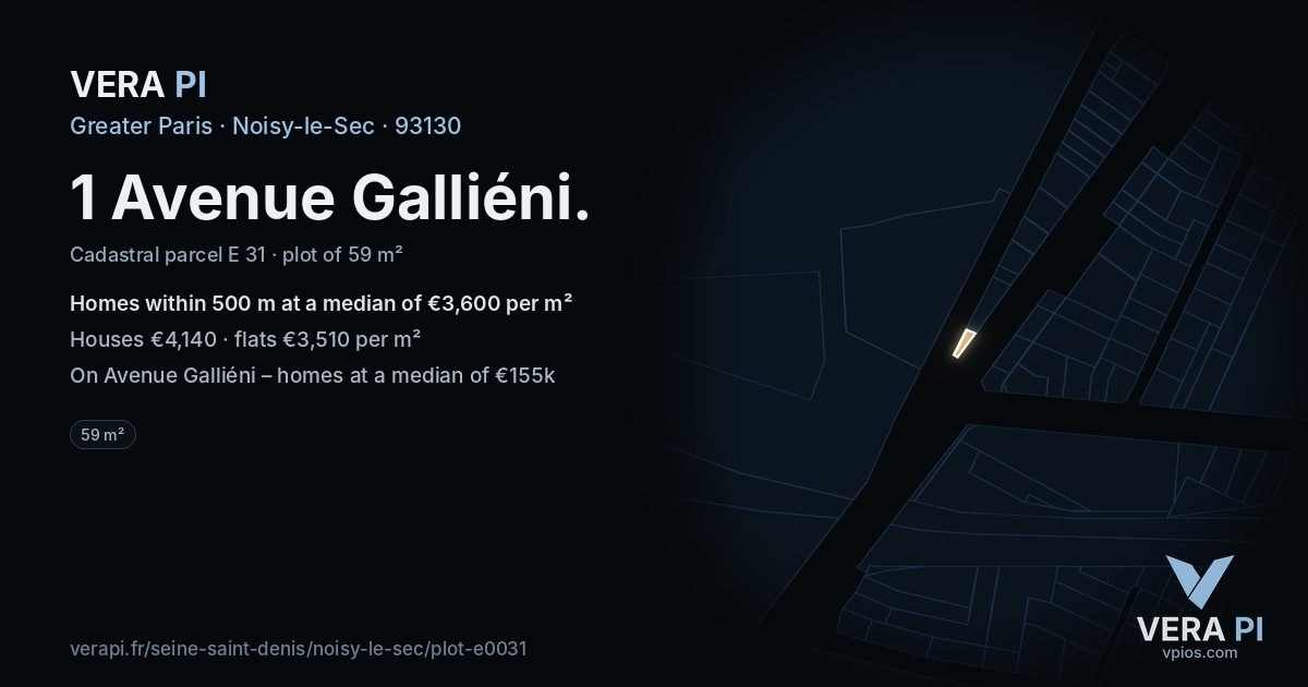 1 Avenue Galliéni, Noisy-le-Sec at night – the plot lit, the parcels around coloured by the prices near them
