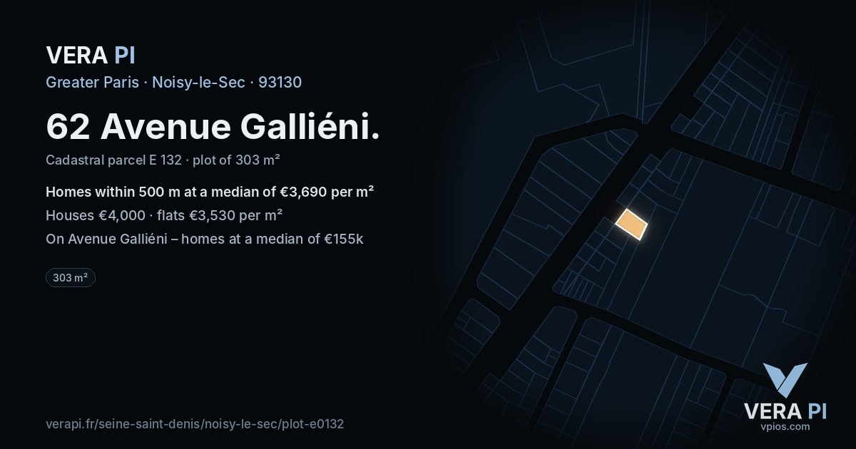 62 Avenue Galliéni, Noisy-le-Sec at night – the plot lit, the parcels around coloured by the prices near them