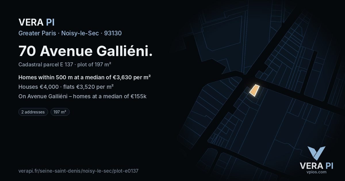 70 Avenue Galliéni, Noisy-le-Sec at night – the plot lit, the parcels around coloured by the prices near them