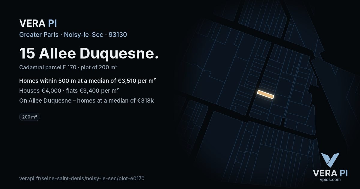 15 Allee Duquesne, Noisy-le-Sec at night – the plot lit, the parcels around coloured by the prices near them