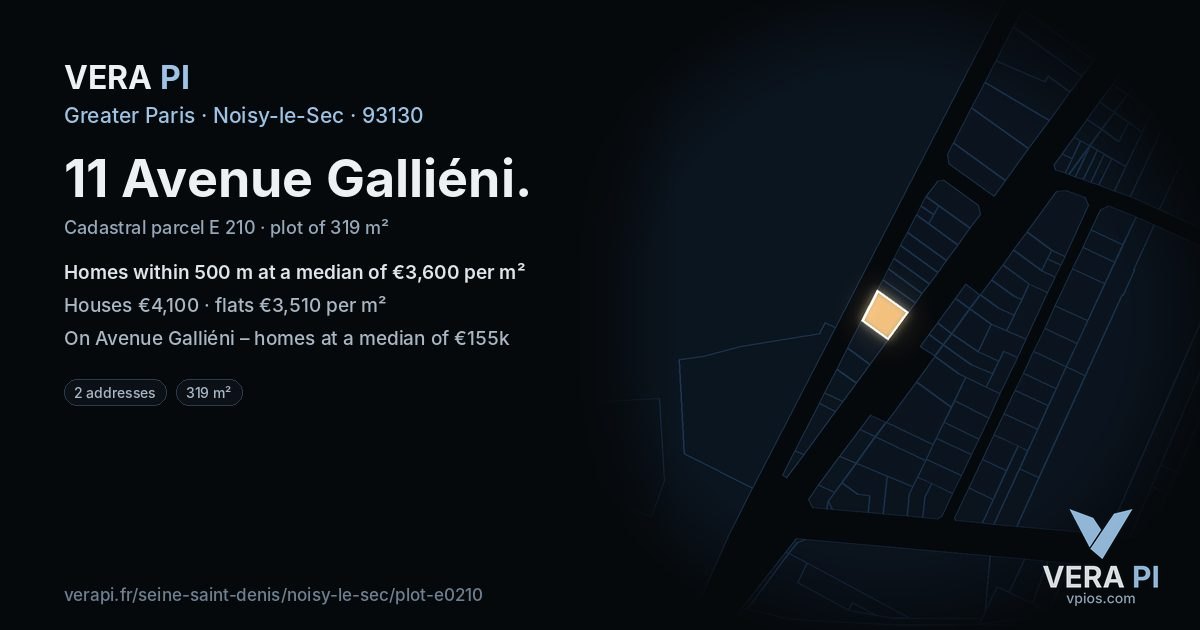 11 Avenue Galliéni, Noisy-le-Sec at night – the plot lit, the parcels around coloured by the prices near them