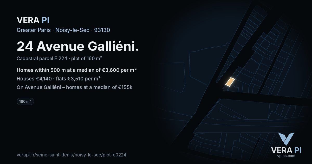 24 Avenue Galliéni, Noisy-le-Sec at night – the plot lit, the parcels around coloured by the prices near them