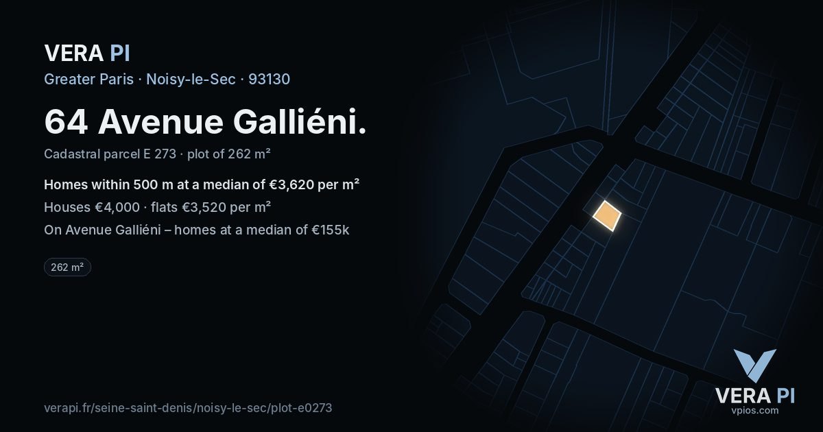 64 Avenue Galliéni, Noisy-le-Sec at night – the plot lit, the parcels around coloured by the prices near them