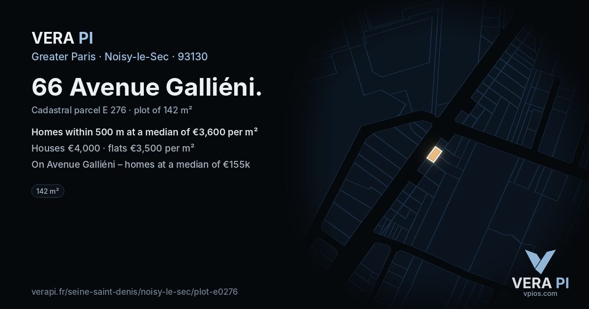 66 Avenue Galliéni, Noisy-le-Sec at night – the plot lit, the parcels around coloured by the prices near them
