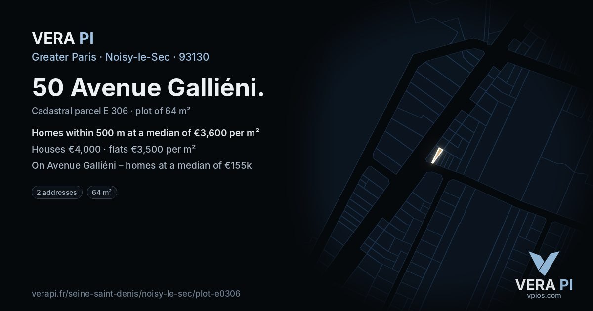 50 Avenue Galliéni, Noisy-le-Sec at night – the plot lit, the parcels around coloured by the prices near them