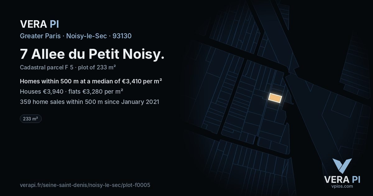 7 Allee du Petit Noisy, Noisy-le-Sec at night – the plot lit, the parcels around coloured by the prices near them