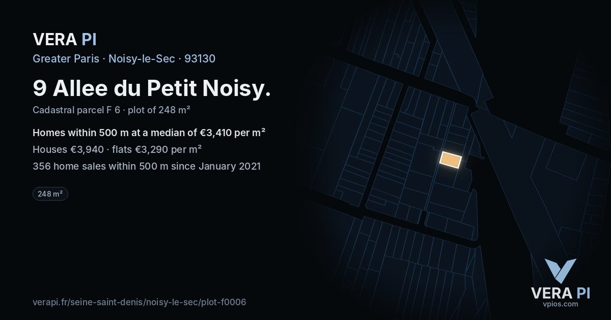 9 Allee du Petit Noisy, Noisy-le-Sec at night – the plot lit, the parcels around coloured by the prices near them