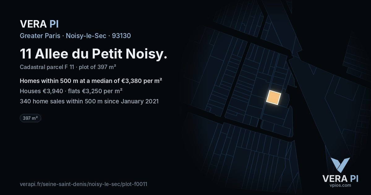 11 Allee du Petit Noisy, Noisy-le-Sec at night – the plot lit, the parcels around coloured by the prices near them