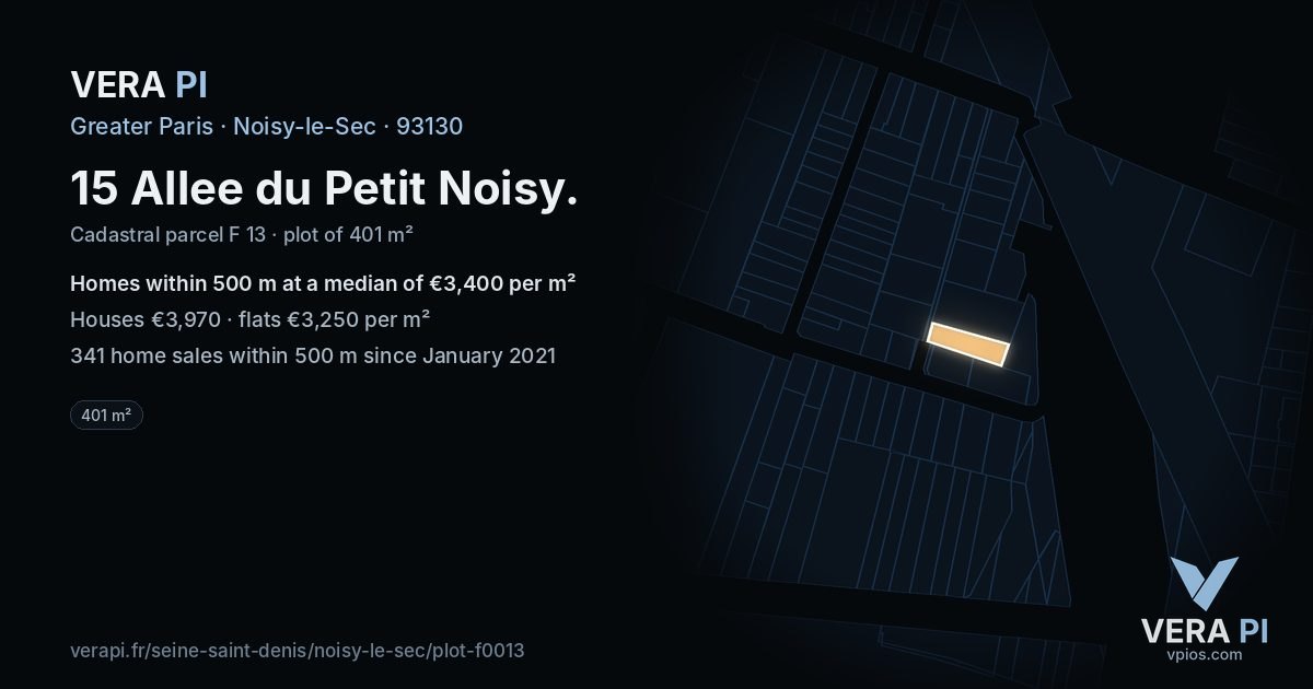 15 Allee du Petit Noisy, Noisy-le-Sec at night – the plot lit, the parcels around coloured by the prices near them