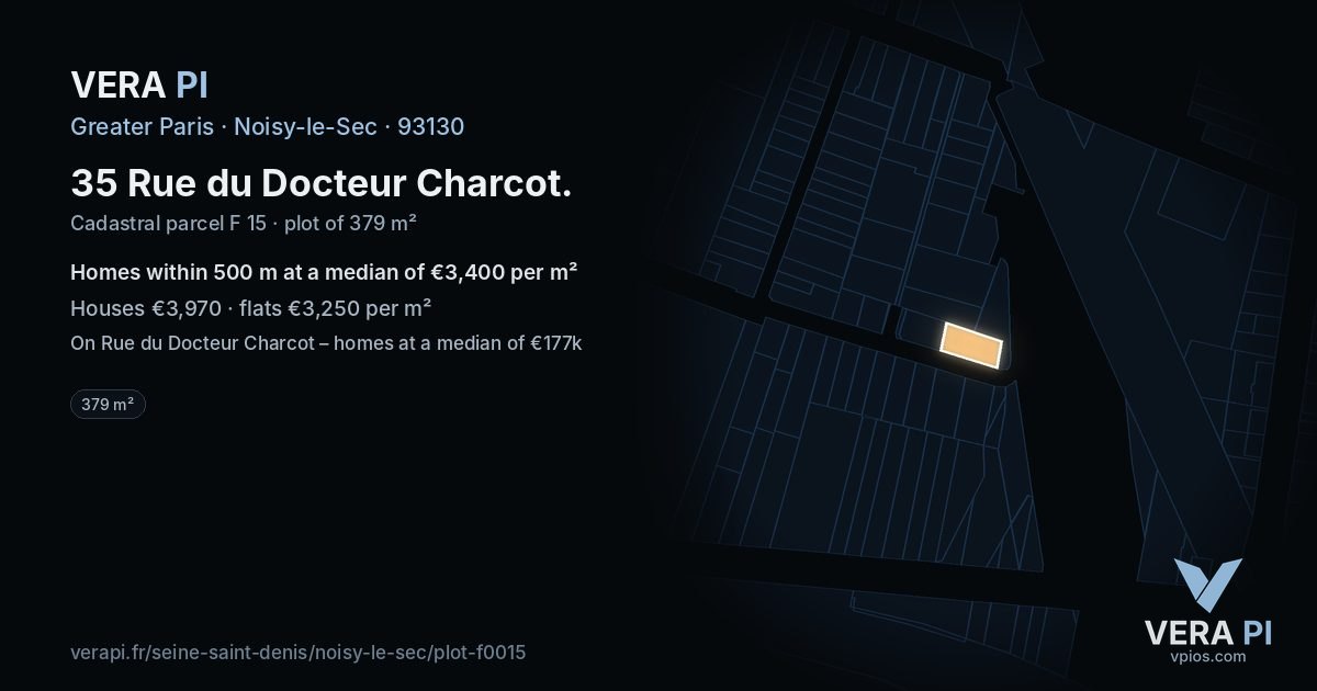 35 Rue du Docteur Charcot, Noisy-le-Sec at night – the plot lit, the parcels around coloured by the prices near them