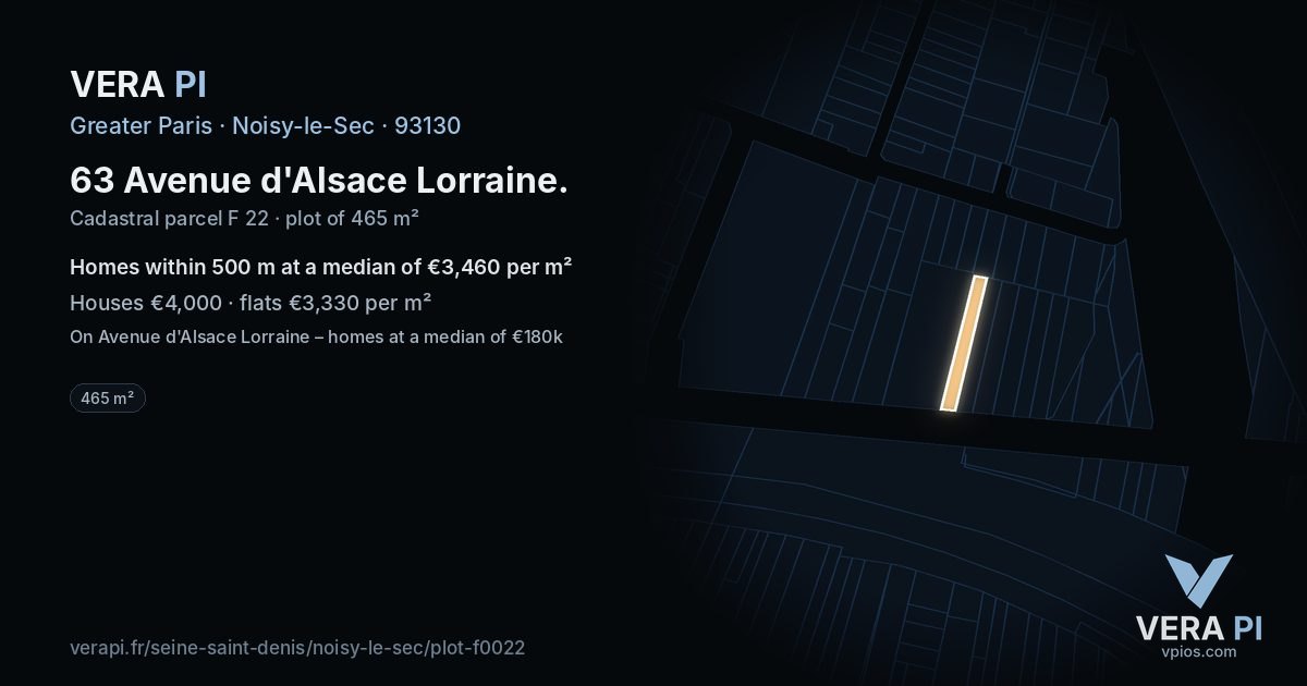 63 Avenue d'Alsace Lorraine, Noisy-le-Sec at night – the plot lit, the parcels around coloured by the prices near them