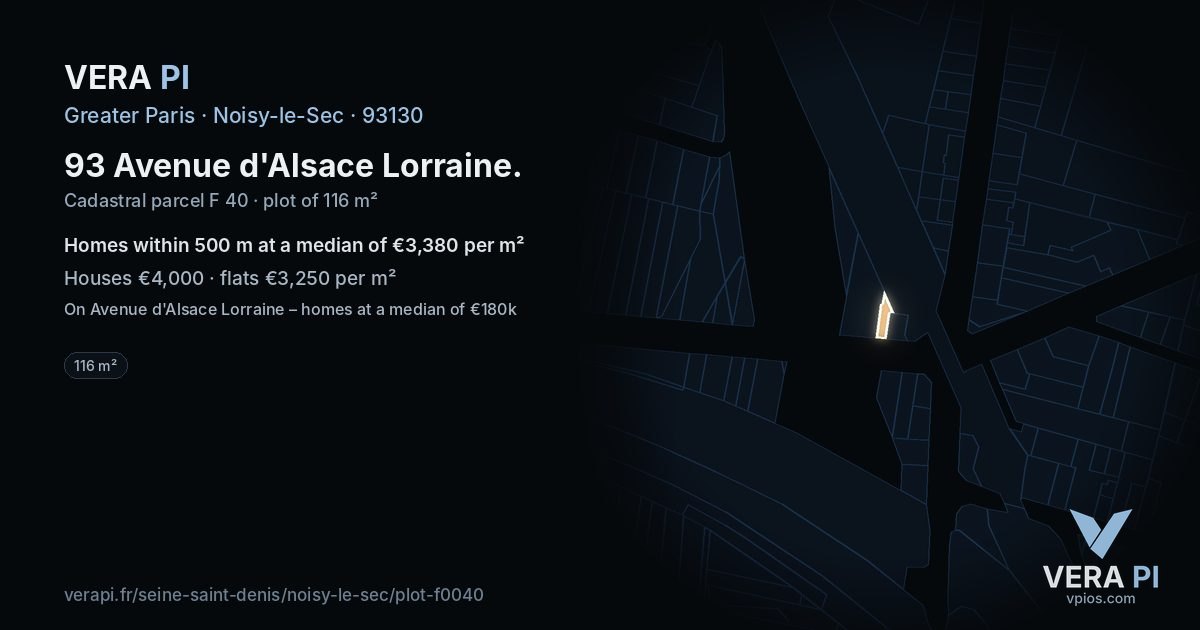 93 Avenue d'Alsace Lorraine, Noisy-le-Sec at night – the plot lit, the parcels around coloured by the prices near them
