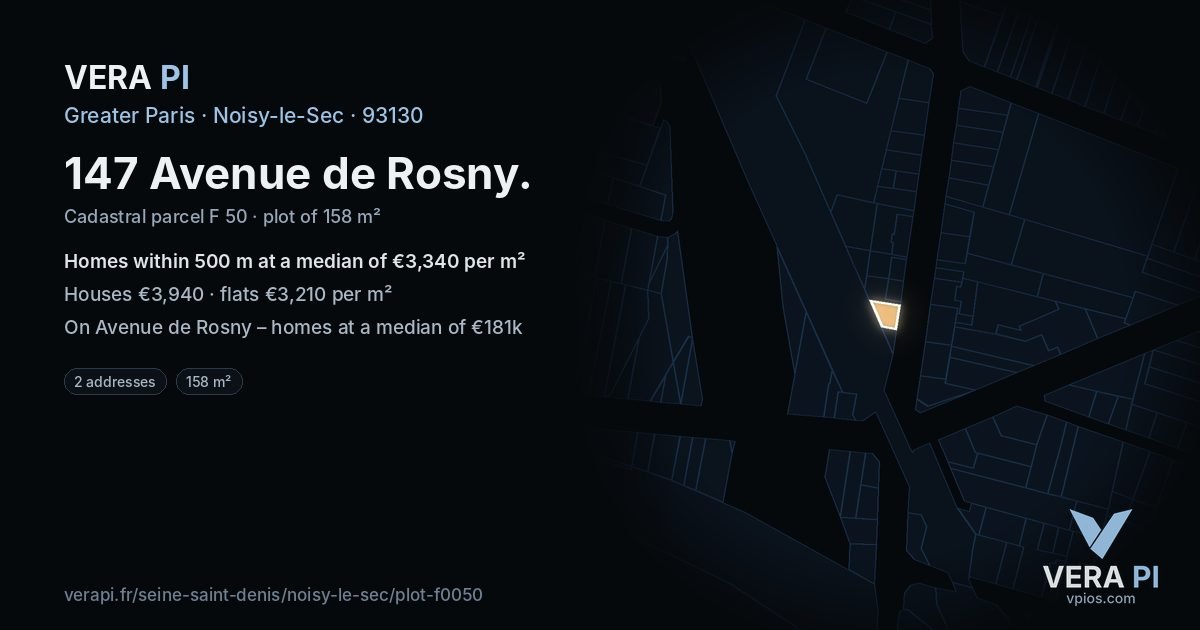 147 Avenue de Rosny, Noisy-le-Sec at night – the plot lit, the parcels around coloured by the prices near them