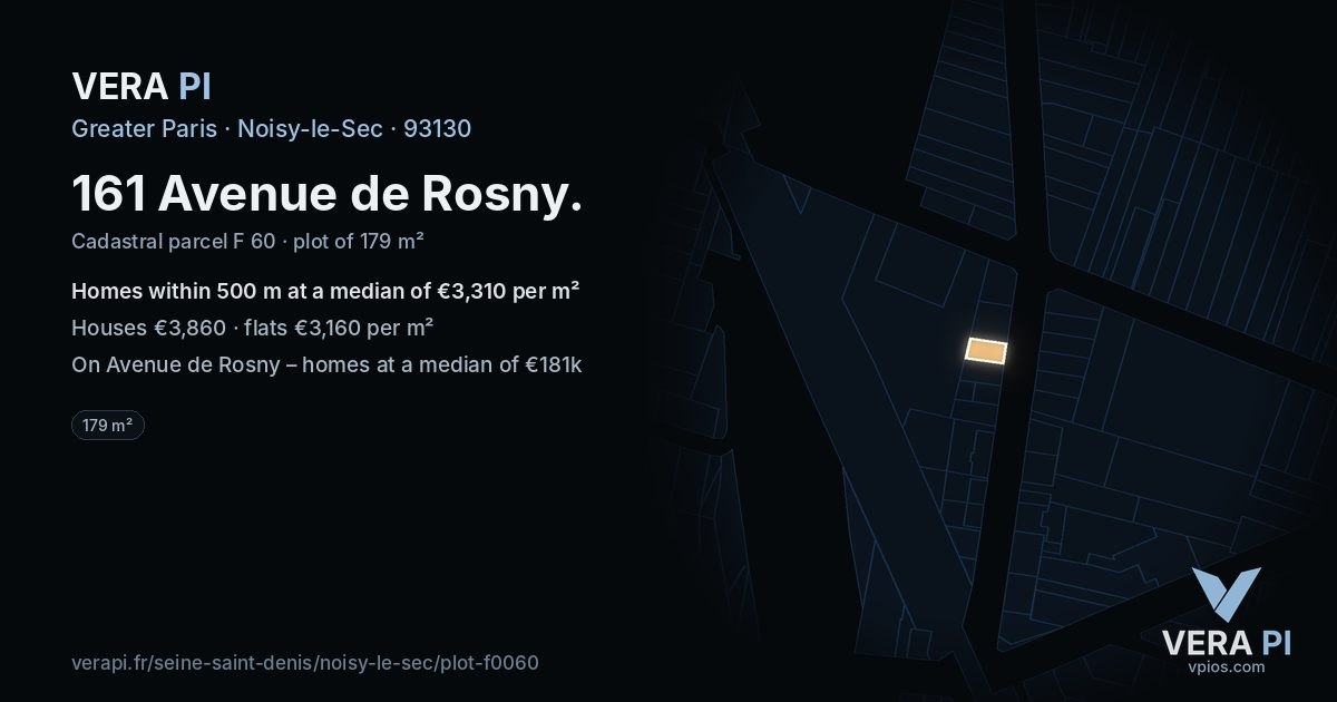 161 Avenue de Rosny, Noisy-le-Sec at night – the plot lit, the parcels around coloured by the prices near them