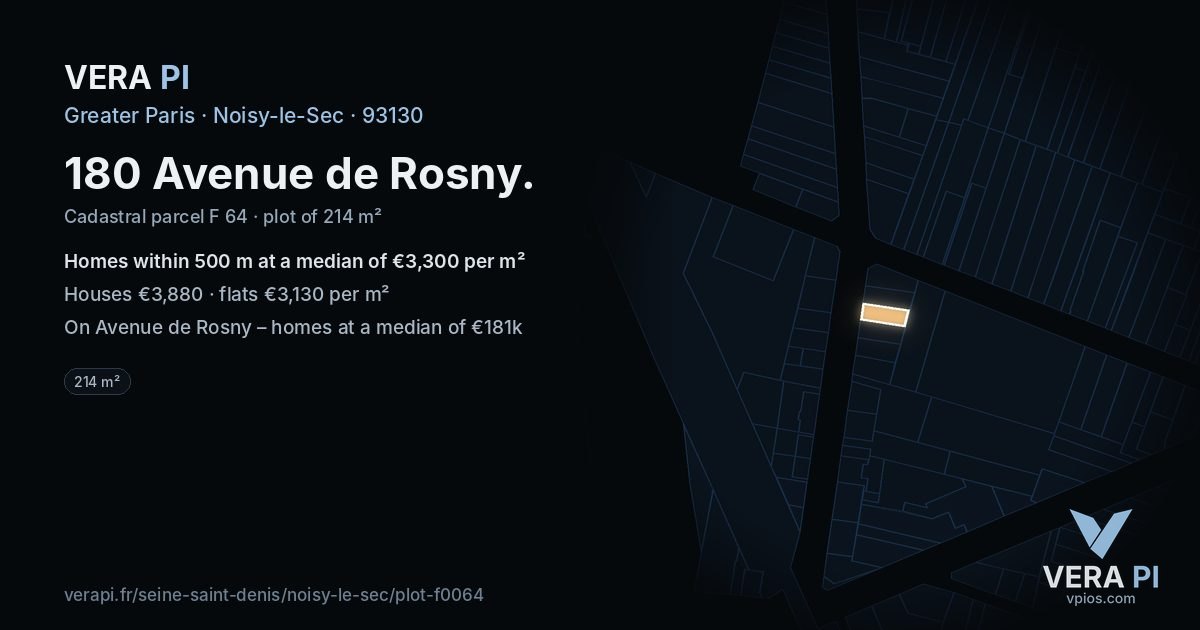 180 Avenue de Rosny, Noisy-le-Sec at night – the plot lit, the parcels around coloured by the prices near them