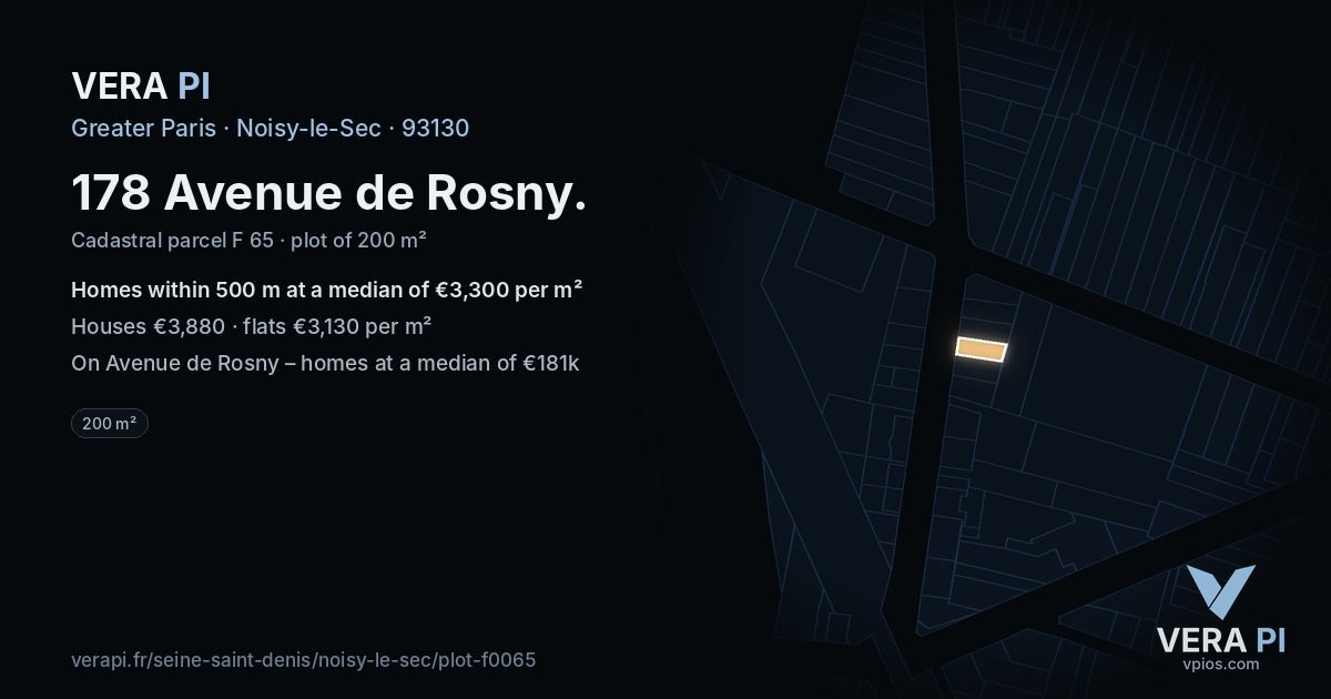 178 Avenue de Rosny, Noisy-le-Sec at night – the plot lit, the parcels around coloured by the prices near them