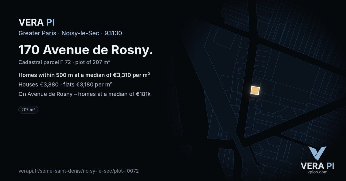 170 Avenue de Rosny, Noisy-le-Sec at night – the plot lit, the parcels around coloured by the prices near them