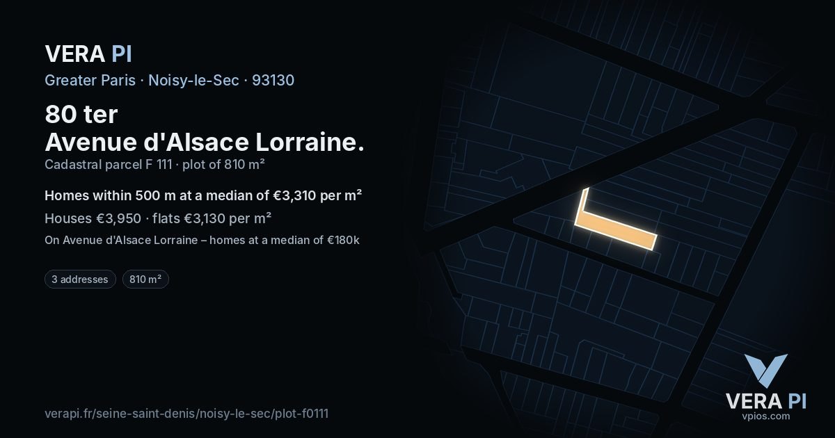 80 ter Avenue d'Alsace Lorraine, Noisy-le-Sec at night – the plot lit, the parcels around coloured by the prices near them