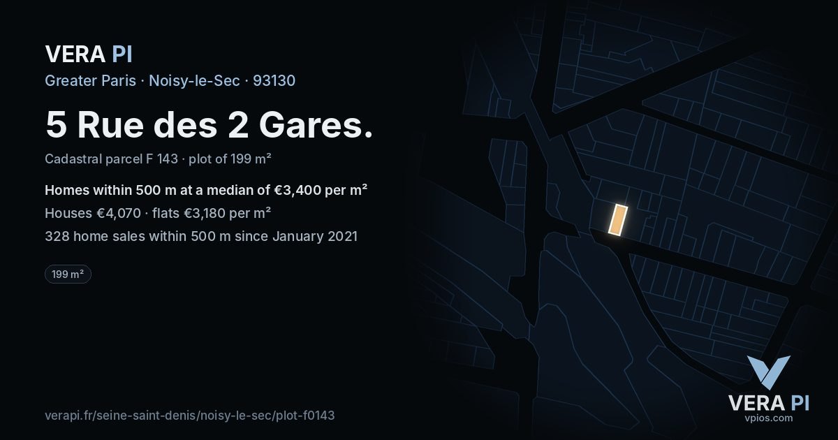 5 Rue des 2 Gares, Noisy-le-Sec at night – the plot lit, the parcels around coloured by the prices near them