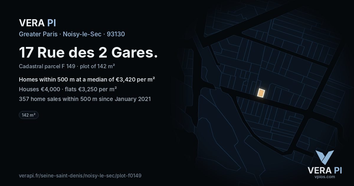17 Rue des 2 Gares, Noisy-le-Sec at night – the plot lit, the parcels around coloured by the prices near them