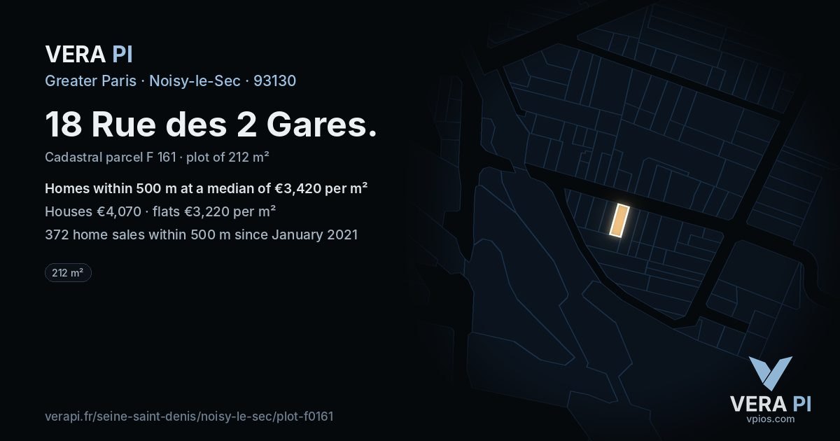 18 Rue des 2 Gares, Noisy-le-Sec at night – the plot lit, the parcels around coloured by the prices near them