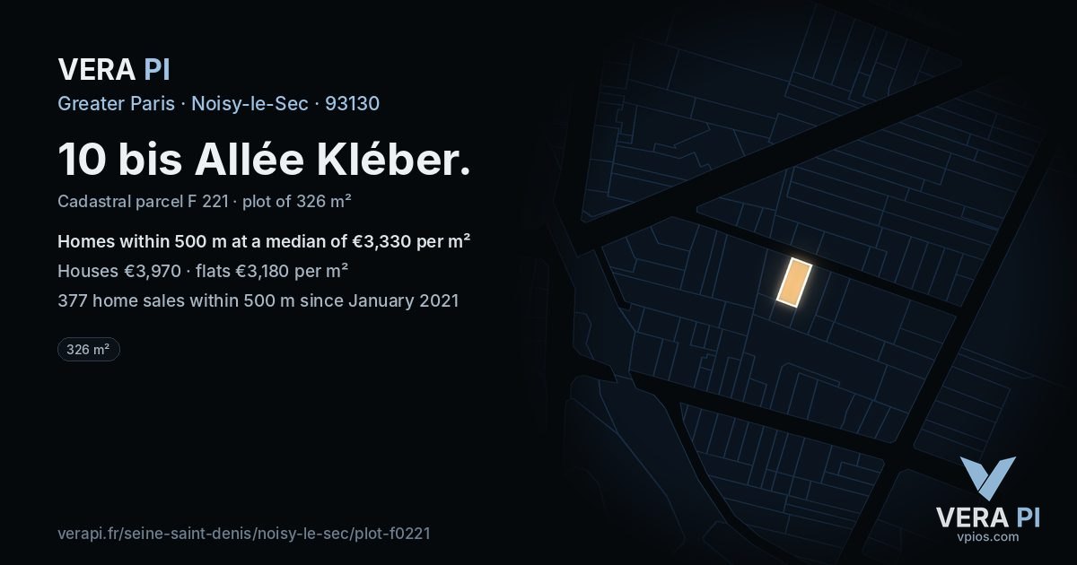 10 bis Allée Kléber, Noisy-le-Sec at night – the plot lit, the parcels around coloured by the prices near them