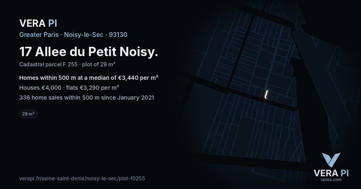 17 Allee du Petit Noisy, Noisy-le-Sec at night – the plot lit, the parcels around coloured by the prices near them