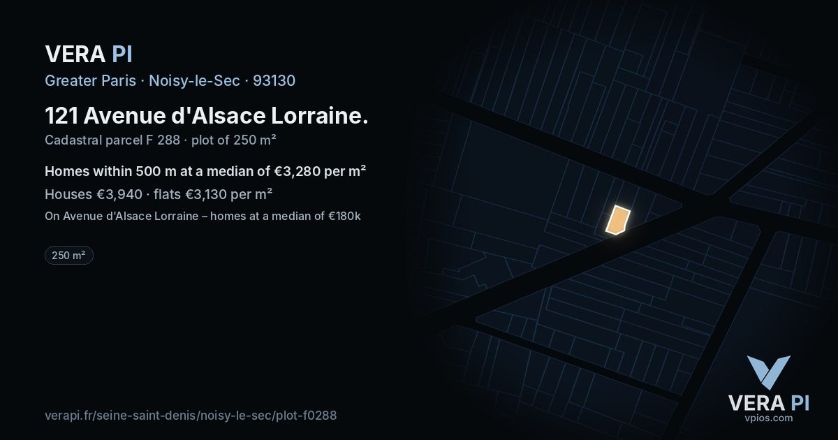 121 Avenue d'Alsace Lorraine, Noisy-le-Sec at night – the plot lit, the parcels around coloured by the prices near them