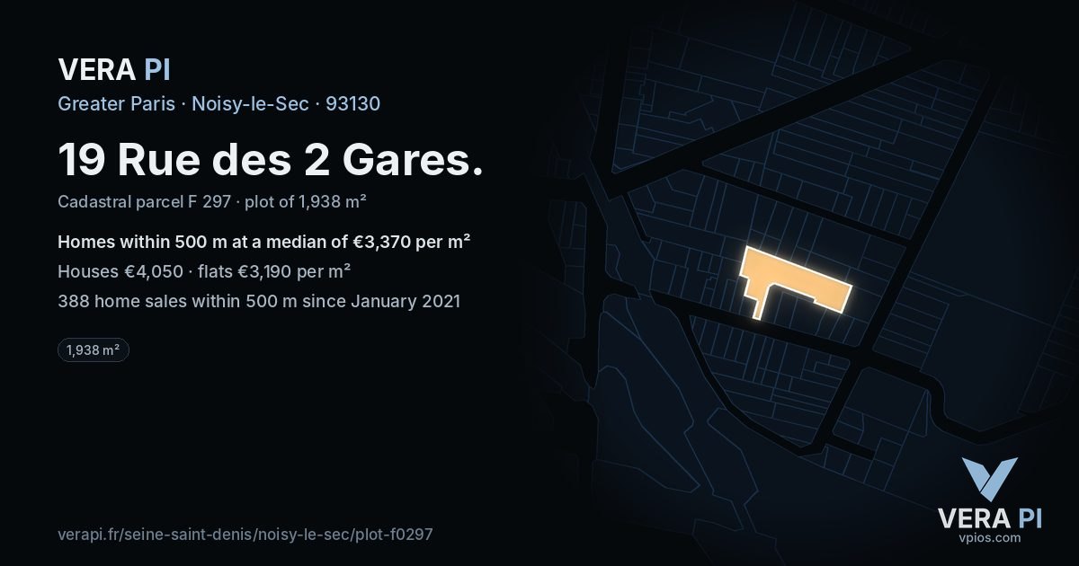 19 Rue des 2 Gares, Noisy-le-Sec at night – the plot lit, the parcels around coloured by the prices near them