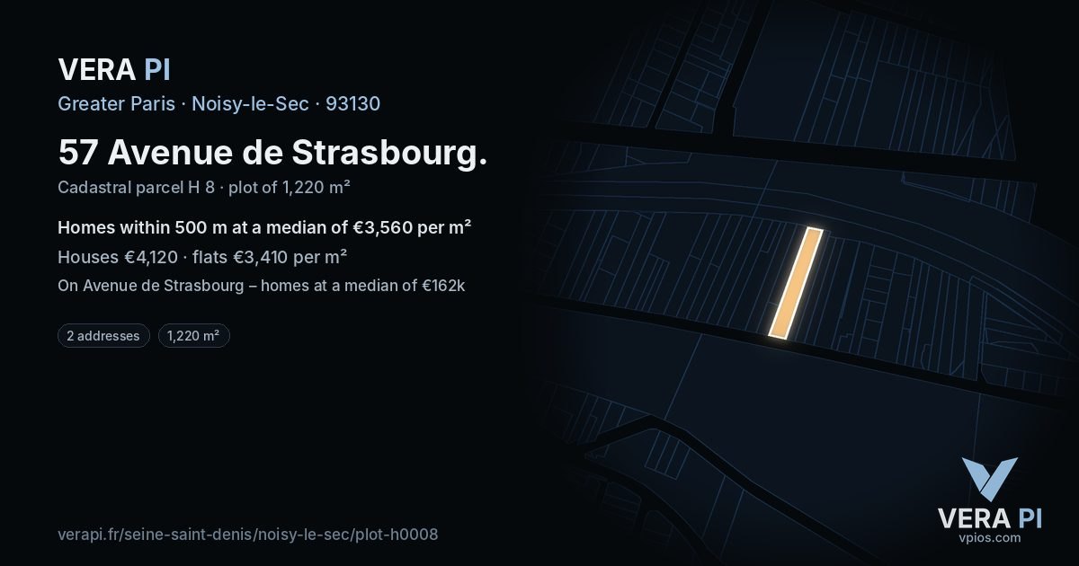 57 Avenue de Strasbourg, Noisy-le-Sec at night – the plot lit, the parcels around coloured by the prices near them