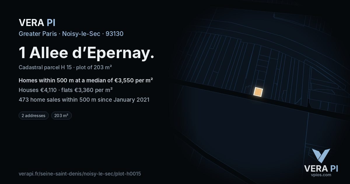 1 Allee d’Epernay, Noisy-le-Sec at night – the plot lit, the parcels around coloured by the prices near them
