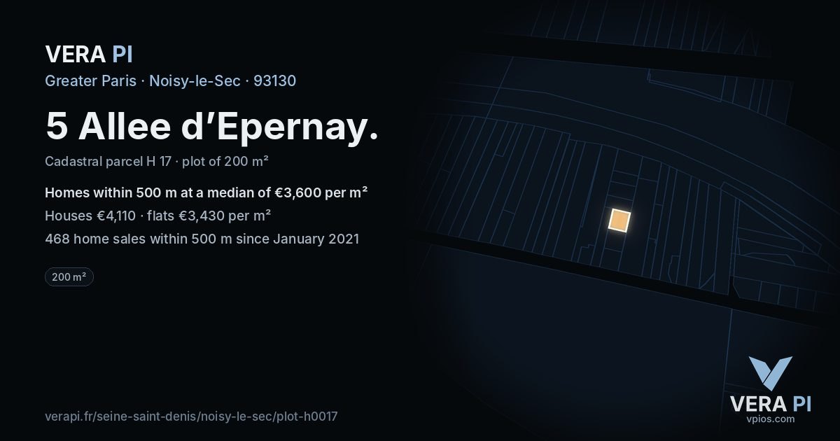 5 Allee d’Epernay, Noisy-le-Sec at night – the plot lit, the parcels around coloured by the prices near them